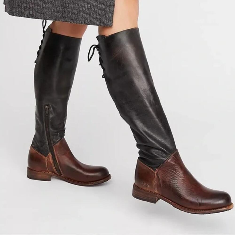 Bed Stu Manchester Tall Riding Boots Leather Lace Back Two Tone Size 6